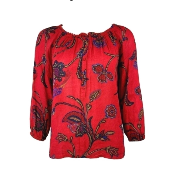 LUCKY BRAND Red Floral 3/4 Sleeve Blouse Womens - Picture 1 of 11